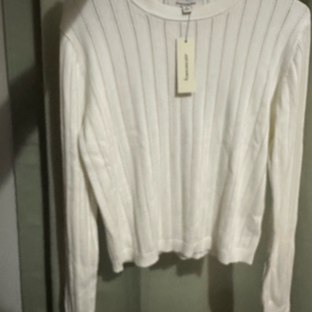 Francesca's Collections Cream Ribbed Knit Sweater